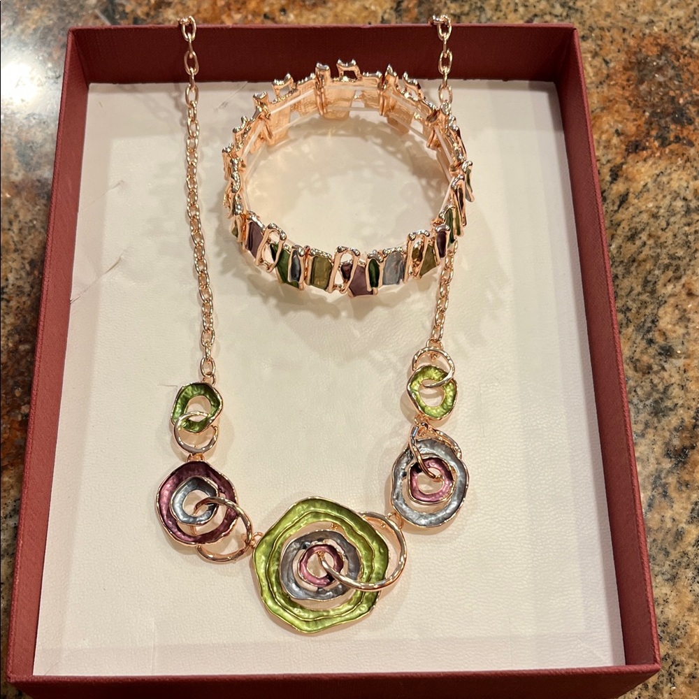 Rose Gold Swirl Necklace and Bracelet Set